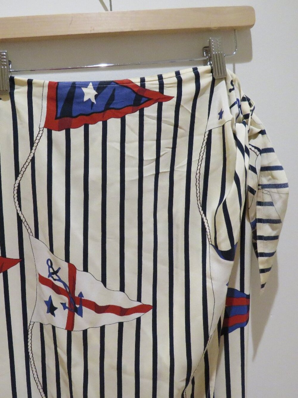 VINTAGE LAUREN RALPH LAUREN Silk Nautical Flag Wrap Skirt US 16 Coastal Preppy - Picture 4 of 14